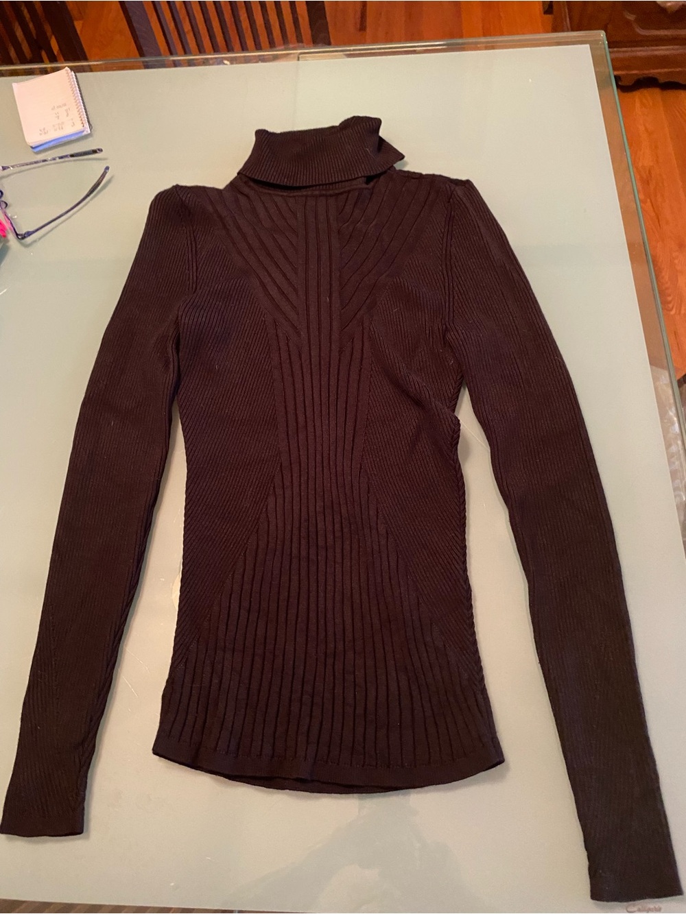 White House Black Market Black Ribbed Cowl Neck Sweater